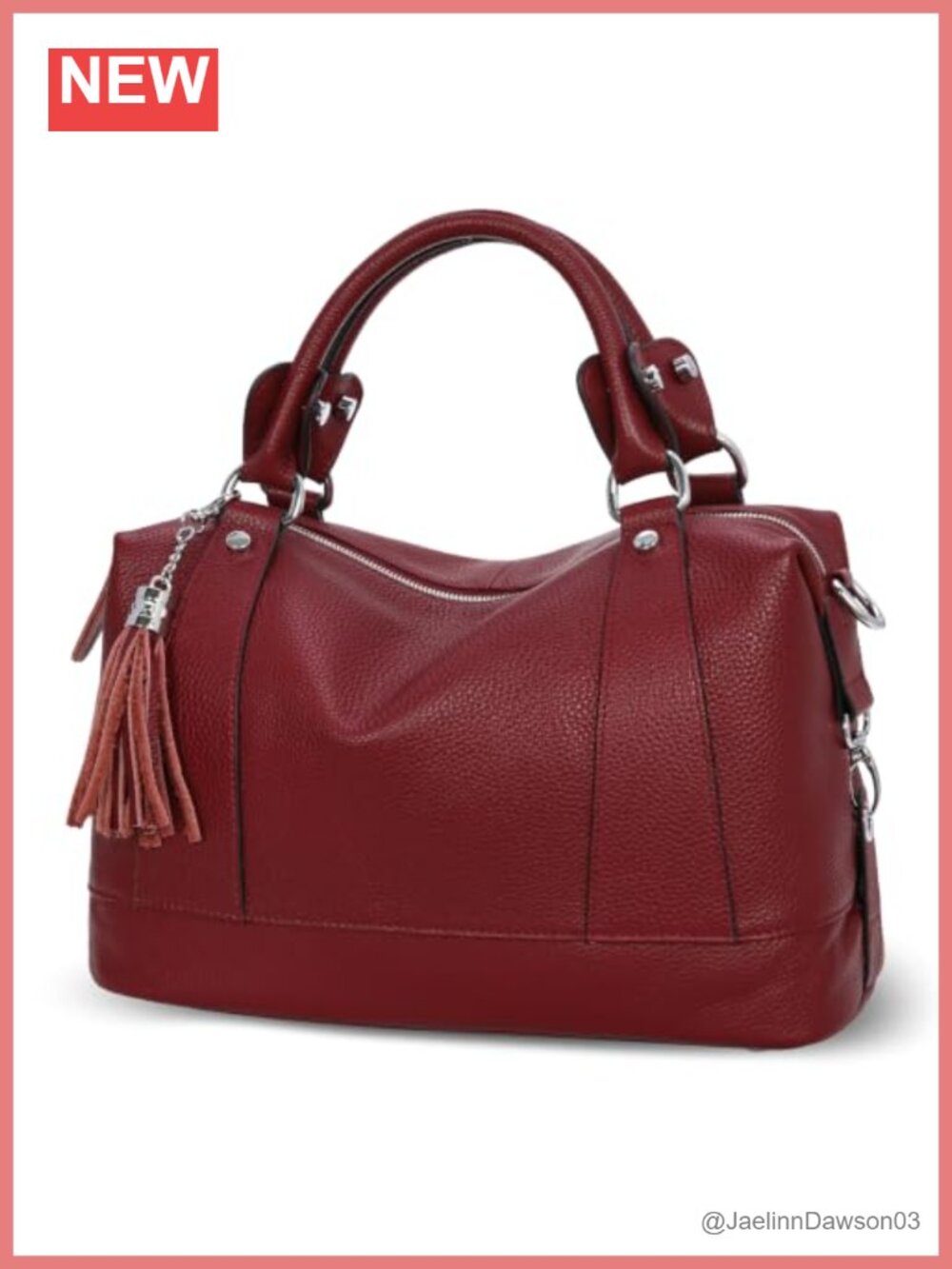 Genuine Leather Satchel Tote Shoulder Bag with Fringe and Adjustable Strap